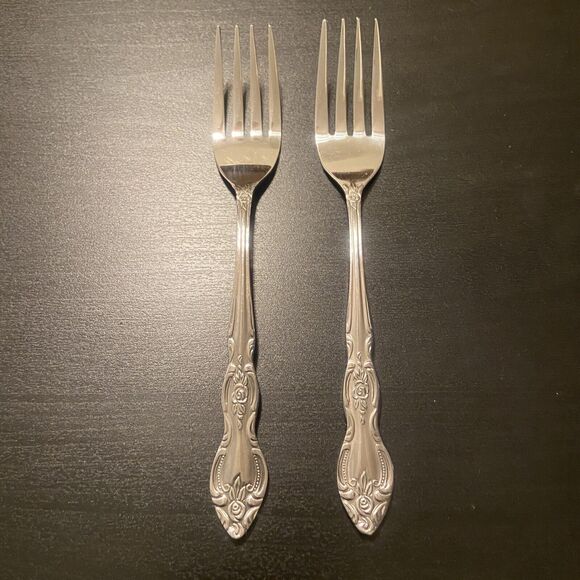 VTG LUSTREWARE Korea Stainless ROSE 7pc Flatware Fork Spoon Knife & Serving Fork - Picture 5 of 16